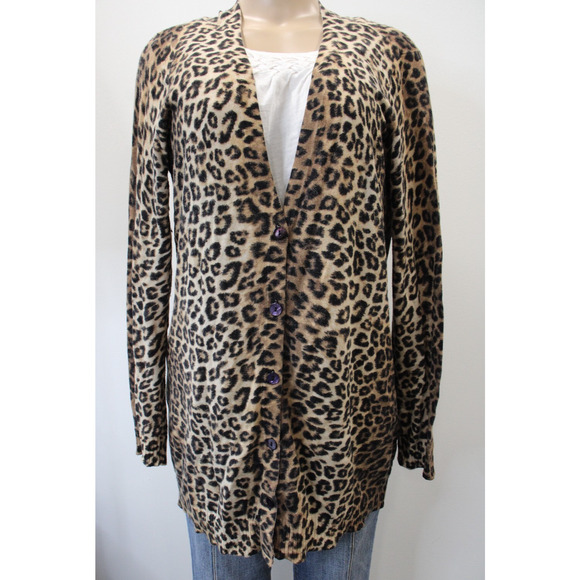 Chico's Cardigan Sweater Womens 2 (12/L) Leopard Tight Knit Button Front - Picture 1 of 7
